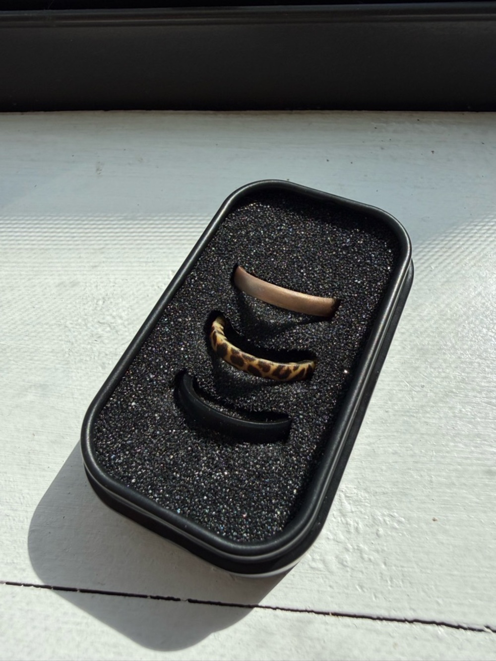 Set of Three silicone rings - Matte Bronze, Leopard Print & Black